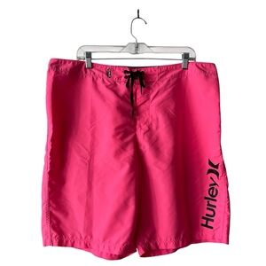 Hurley Men’s Neon Pink Pull On Tie Closure Summer Board Shorts 38